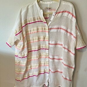 LemLem by Liya Kebede sz M blouse striped linen blend resort wear shirt caftan